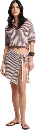 Onia Linen Knit Cropped Polo in Brown/white at Nordstrom, Size X-Large