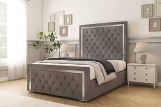 Comfort Beds Sofia Chrome Naples Bed Frame With Mattress-50 Upholstered in Grey | Size: Single