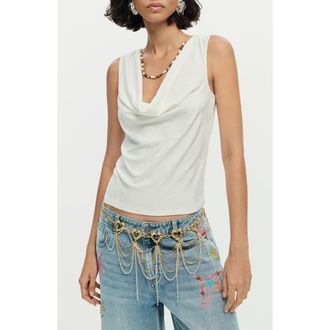 Desigual Cowl Neck Sleeveless Top in White at Nordstrom, Size X-Large
