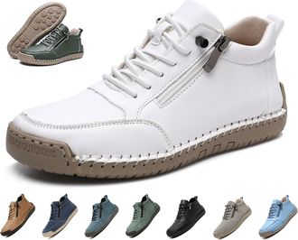 Generic Womens Handmade Leather Orthopedic Comfy Shoes Fashion Lightweight Non Slip Side Zipper Walking Shoes Outdoor Casual Ankle Boots (White,10.5)