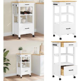 vidaXL Carrello da Cucina MONZA 48x40x88,5 cm in Legno Massello di Pino - Carrello in legno - Carrello da cucina in legno
