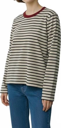 Dylan Charlie Stripe Tee With Contrast Collar In Oat/brick