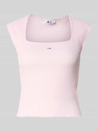 Tommy Jeans Slim Fit Top mit Frill in Pink, Gr&ouml;&szlig;e XL