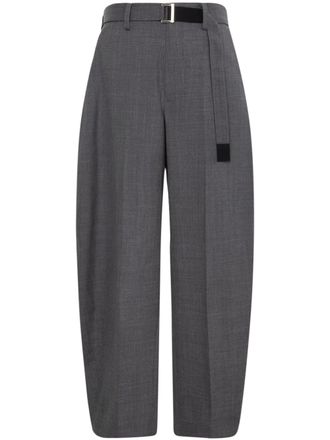 sacai Cropped Tailored Trousers with Structured Waistband and Buttoned Pockets