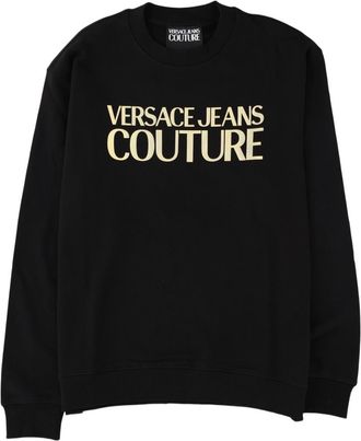 Versace Jeans Couture Black Bold Logo Crewneck Cotton Sweatshirt
