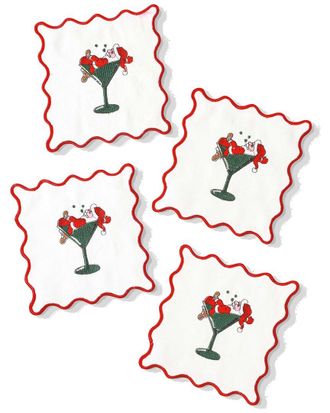 Tiramisu Set Of 4 Santa Sips Embroidered Cocktail Napkins