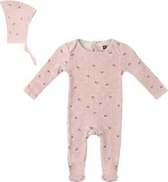 Fragile Girl Cherry Print Rib Romper with Bonnet in Pink at Nordstrom, Size 3M