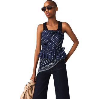 Maje Patterned bustier top in Navy Dot Bandana Print at Nordstrom, Size 40 Eu