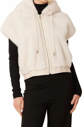Dolce Cabo Faux Fur Vegan Leather Trim Hoody Vest In Cream