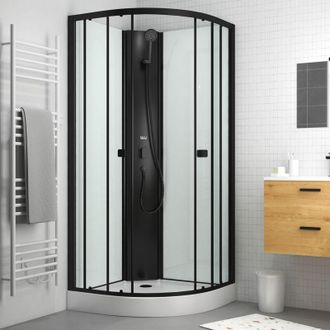 Aurlane Cabina De Ducha 1/4 De C&iacute;rculo 85x85 - Puertas Correderas - Blanca & Negra