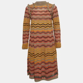 M Missoni Multicolor Patterned Knit Ruffled Dress