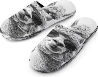 Generic Llama Drinking Wine Mens Cozy Memory Foam Slippers Warm Cotton House Shoes Comfy Slipper for Indoor Outdoor