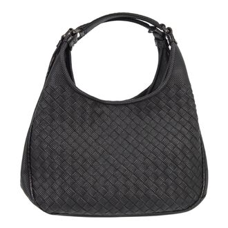 Bottega Veneta Campana Hobo Intrecciato Nappa Black Leather Handbag (Pre-Owned)