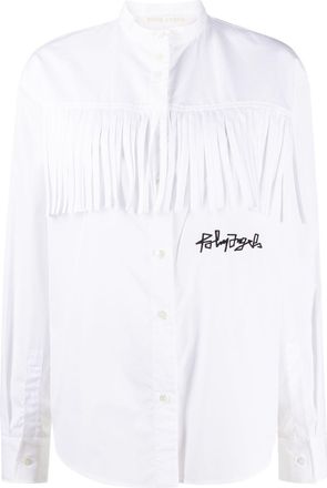 Palm Angels logo embroidered fringed shirt - women - Cotton/Polyester - 38 - White