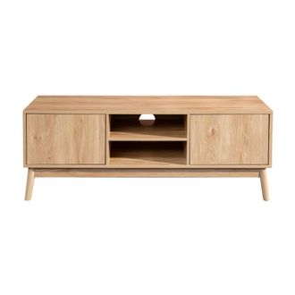 Mobili Rebecca Mueble de tv vintage con 2 puertas y 2 estantes de bamb&uacute; y mdf marr&oacute;n