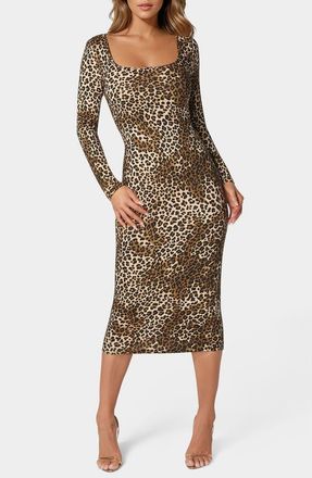 Bebe Square Neck Long Sleeve Animal Print Dress in Cheetah at Nordstrom Rack, Size X-Large