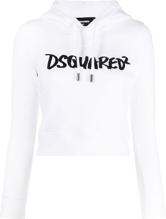 Dsquared2 logo-print long-sleeve hoodie - women - Spandex/Elastane/Cotton/Cotton - S - White