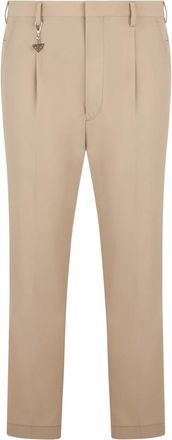 Prada Tailored broek met logo - Heren - Slim Fit Broeken - Beige - S - Katoen - Broeken
