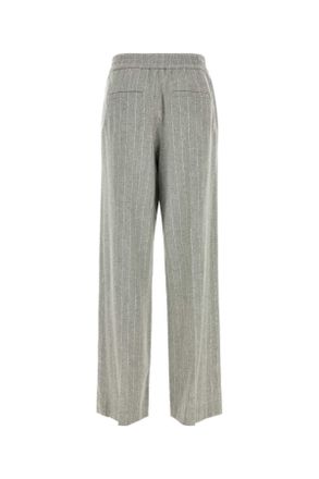 Brunello Cucinelli Womens Pinstriped Wool-Blend Trousers Gray Virgin Viscose