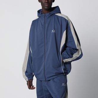 Balenciaga Washed-effect technical satin track jacket in navy