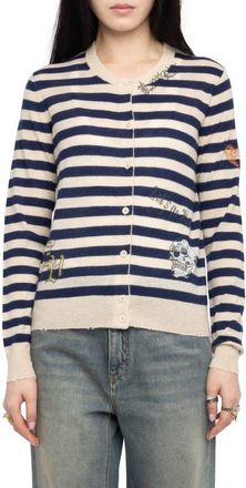 Zadig&Voltaire Missya Embellished Stripe Cashmere Cardigan in Marine at Nordstrom, Size X-Small