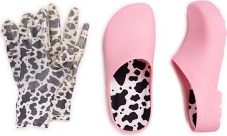 Muk Luks Garden Clog and Glove Set in Sweet Moo at Nordstrom, Size Medium