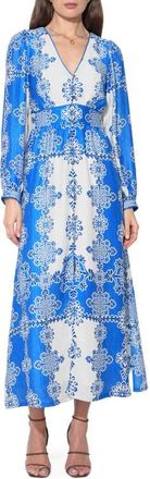 Adelyn Rae Athena Long Sleeve Maxi Dress in Electric Blue/Cream at Nordstrom, Size X-Small