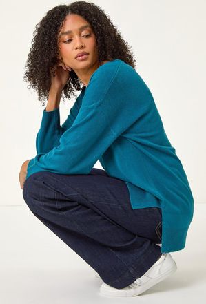 Roman Soft V-Neck Side Split Knit Sweater