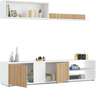 For&eacute;s Mueble De Sal&oacute;n Modelo Ecco, En Color Blanco Artik Y Roble Natural, Amplio Tama&ntilde;o De 180 Cm