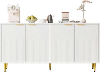 STILVORA Aparador Con 4 Puertas Y Estantes Ajustables, Bisagras De Cierre Suave, En Mdf, Blanco, 160&times;40&times;80 Cm