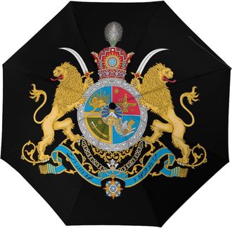 Generic Imperial Coat of Arms of Iran Travel 3 Fold Automatic Umbrellas Compact Manual Umbrella for Rain Sun