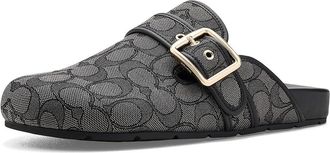 Coach Archival Buckle Clogs In Signature Jacquard Womens Clog/Mule Shoes Smoke/Coal/Black : 6 M, Faux Leather