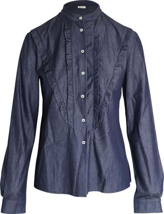 Miu Miu Miu Miu blouse met ruches in blauw katoen