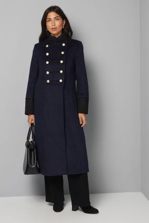 Wallis Womens Double Breasted Military Funnel Coat - Navy - Size 18 UK