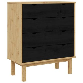 vidaXL Cajonera Otta Negro 76,5 X 39,5 X 90 Cm Madera De Pino Maciza Vidaxl