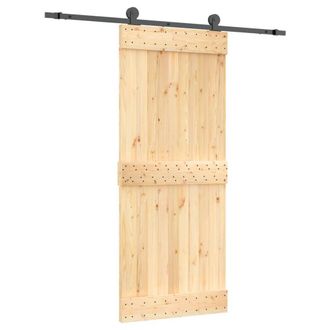 Berkfield Home Sliding Door with Hardware Set 85x210 cm Solid Wood Pine in Brown