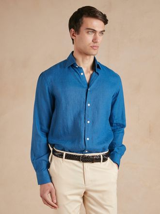 Oliver Brown Amalfi Linen Shirt - Mid Blue