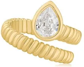 Kenneth Jay Lane Pear Cubic Zirconia Coil Wrap Ring in Gold Plated Brass at Nordstrom, Size 6