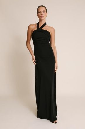 Six Stories Halter Neck Stretch Bridesmaid Dress in Black at Nordstrom, Size 8