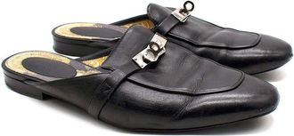 Herm&egrave;s Black Leather Oz Flat Mules Size 40