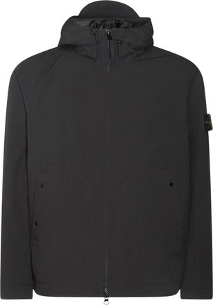 Stone Island Minimalist Black Jacket with Adjustable Hood and Front Zipper
