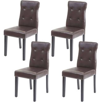 Hhg Set 4x sedie sala da pranzo soggiorno 984 legno ecopelle marrone gambe scure
