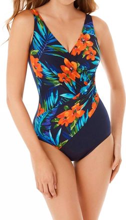 Miraclesuit Samoan Sunset Oceanus Surplice One Piece Swimsuit In Navy