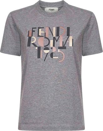 Fendi Grijze Polos met Roma 1925 Print - Dames - T-shirts - Grijs - M - Katoen - Tops