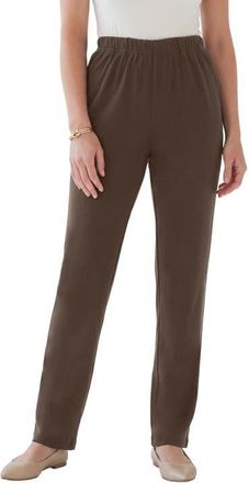Roaman's Plus Size Soft Knit Relaxed Pull-On Straight Leg Pant in Chocolate at Nordstrom, Size Small Short