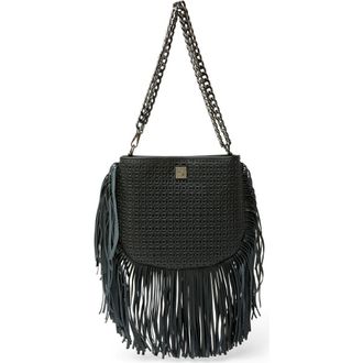 Think Royln Free Spirit Fringe Saddle Bag in Black Perforated Leather at Nordstrom