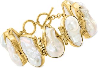 Ross-Simons 12x21-26mm Cultured Baroque Pearl Bracelet in 18kt Gold Over Sterling