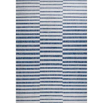 Jonathan Y Designs Sukie Modern Offset Stripe Indoor/Outdoor Area Rug in Ivory/blue at Nordstrom, Size 4Ft 0In X 6Ft 0In