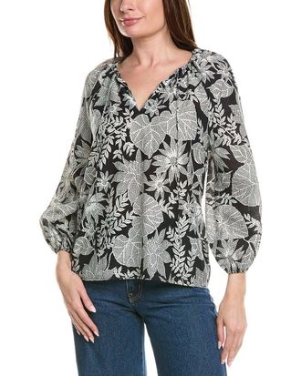 Brooks Brothers Balloon Sleeve Linen-Blend Blouse