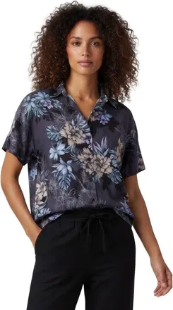Lords of Harlech Exotic Floral Womens Relaxed Linen Printed Shirt in Exotic Floral Black at Nordstrom, Size Medium
